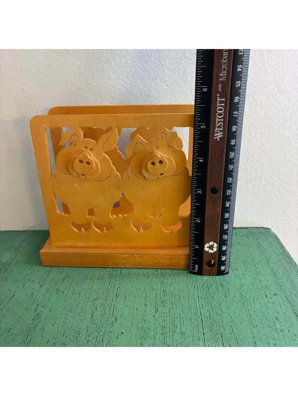 Vintage Handmade Scroll Saw Wooden Pig Napkin Holder Country Farmhouse Folk Art